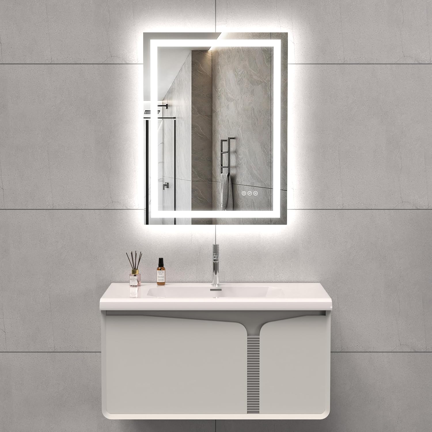 LED Bathroom Mirror 24x32 Inch Front Lighted Vanity Mirror, Wall Mounted Anti-Fog Dimmable LED Makeup Mirror, IP54 3K-6K Warm/Natural/Daylight, Tempered Glass (Horizontal/Vertical) UL Listed image 0