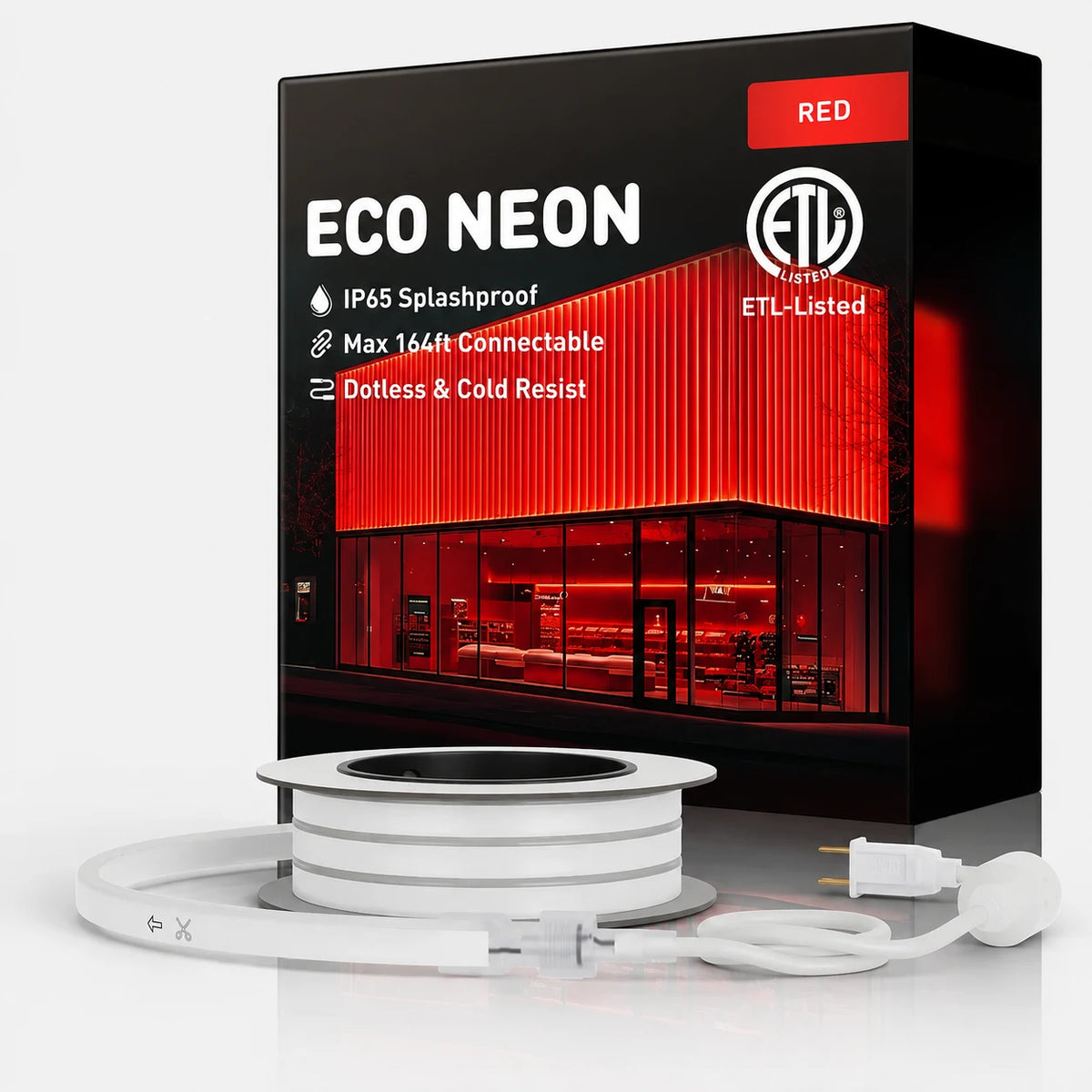 Red LED Neon Rope Light – Dotless, Dimmable, IP65, ETL Listed