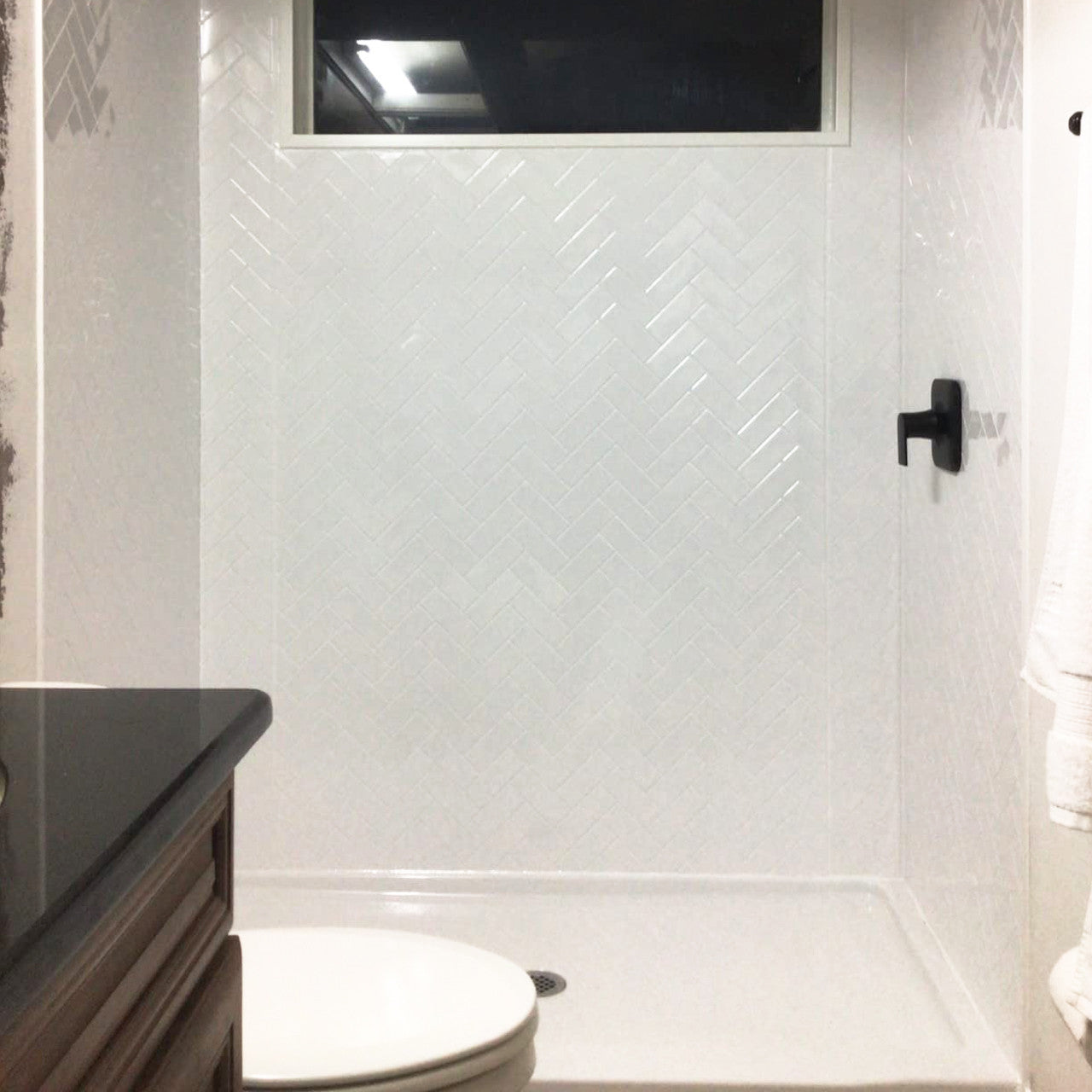 Herringbone Shower Wall Tiles For Shower and Tub Surrounds | Glue Up Easy To Install | 3 Wall Set image 4