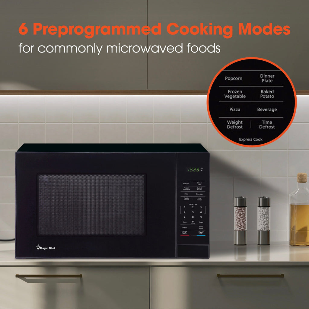 Magic Chef 1.1 Cu. Ft Countertop Microwave | 1000 Watt | Black with Gray Cavity Or Stainless Steel Color Options | Digital Display | 6 Auto Cooking Modes | Child Lock | Auto Defrost Modes image 11
