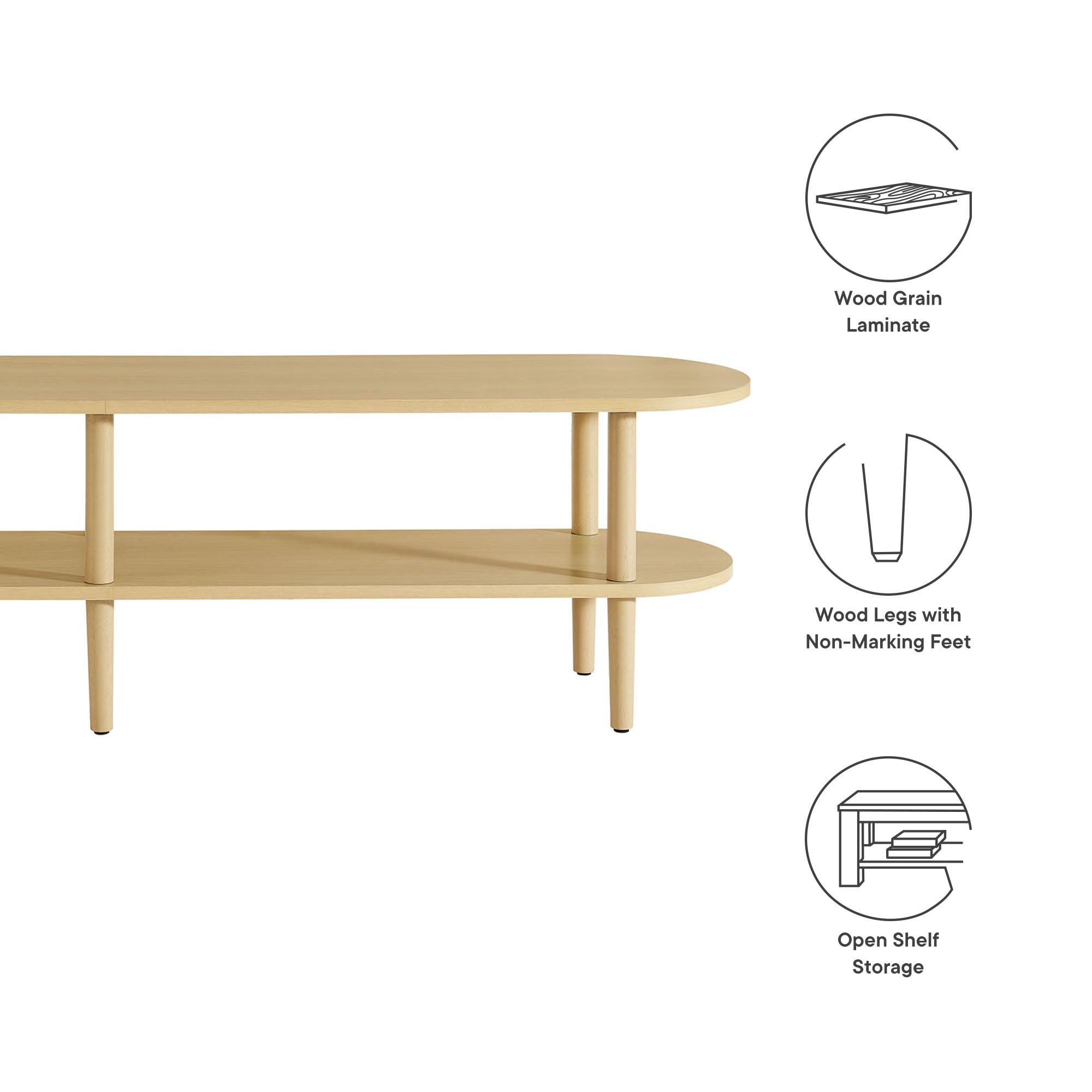 Torus Oval Wood TV Stand | Light Oak &amp; Walnut Finish Options | Oval TV Table | Wood Construction | Laminate Finish | 6 Wood Legs image 7