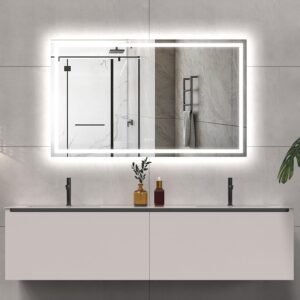 LED Bathroom Mirror Lights 60x36 Inch Front & Backlit Lights Vanity Mirror, Wall Mounted Anti-Fog Dimmable LED Makeup Mirror, IP54 3K-6K Warm/Natural/Daylight, Tempered Glass (Horizontal/Vertical) UL