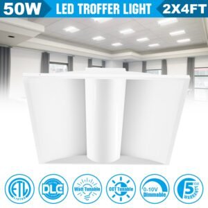 2 Ft. x 4 Ft. LED Center Basket Troffer Light | 25W/30W/35W/40W/50W Wattage Switchable | 3500K/4000K/5000K/5700K/6500K CCT Changeable | Dip Switch | 0-10V Dimming | 120V-277V | ETL, DLC 5.1 Listed | Recessed Light Fixtures | Pack of 2