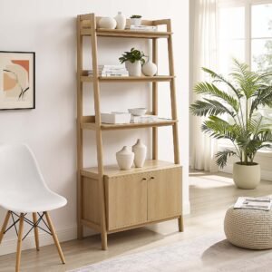 Bixby 33" Bookshelf  | Walnut, Walnut White & Oak Color Options | Particleboard & MDF | Concealed Storage Area | White Shelves | Tiered Bookshelf