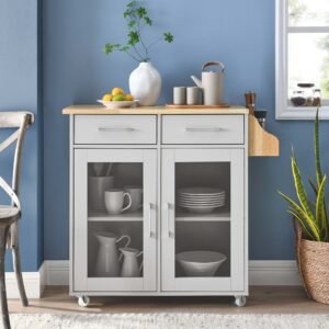Cuisine Kitchen Cart | Rubberwood Top | Light Gray Natural, White Natural, Charcoal Natural & Oak White Options