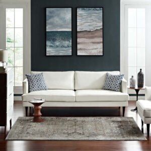 Enye Distressed Vintage Floral Lattice Area Rug | Brown and Silver Blue  | 5X8 & 8X10 Size Options | Tight Low Pile Weave | Gripping Rubber Underside | Two-Ply Polypropylene Yarn