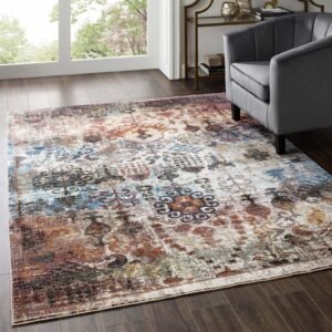 Multicolored Success Tahira Transitional Distressed Vintage Floral Moroccan Trellis Area Rug | 4X6 & 5X8 Size Options | Tight Low Pile Weave | Gripping Rubber Underside | 100% Soft Polypropylene | Pack Of 2