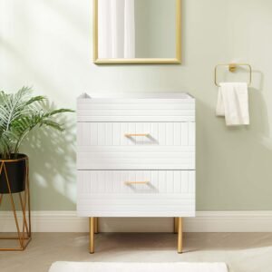 24" Bathroom Vanity Cabinet (Sink Basin Not Included) | Daybreak Series | Green, Light Gray & White Color Options | Full-Extension Drawers | Rubberwood, MDF, Particleboard Construction | Gold Metal Legs