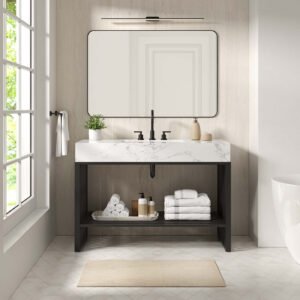 Bathroom Vanity With Sink | White Silver, White Gold & White Black Color Options | 36" & 48" Size Options | Gridiron Series | Stainless Steel Metal | Artificial Marble Sink